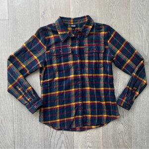 Patagonia Women’s Size S Organic Cotton Plaid Button Down Flannel Navy Blue